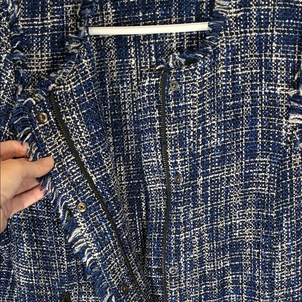 Halogen Blue White Tweed Jacket Chanel Style Blazer Size S - Picture 5 of 12